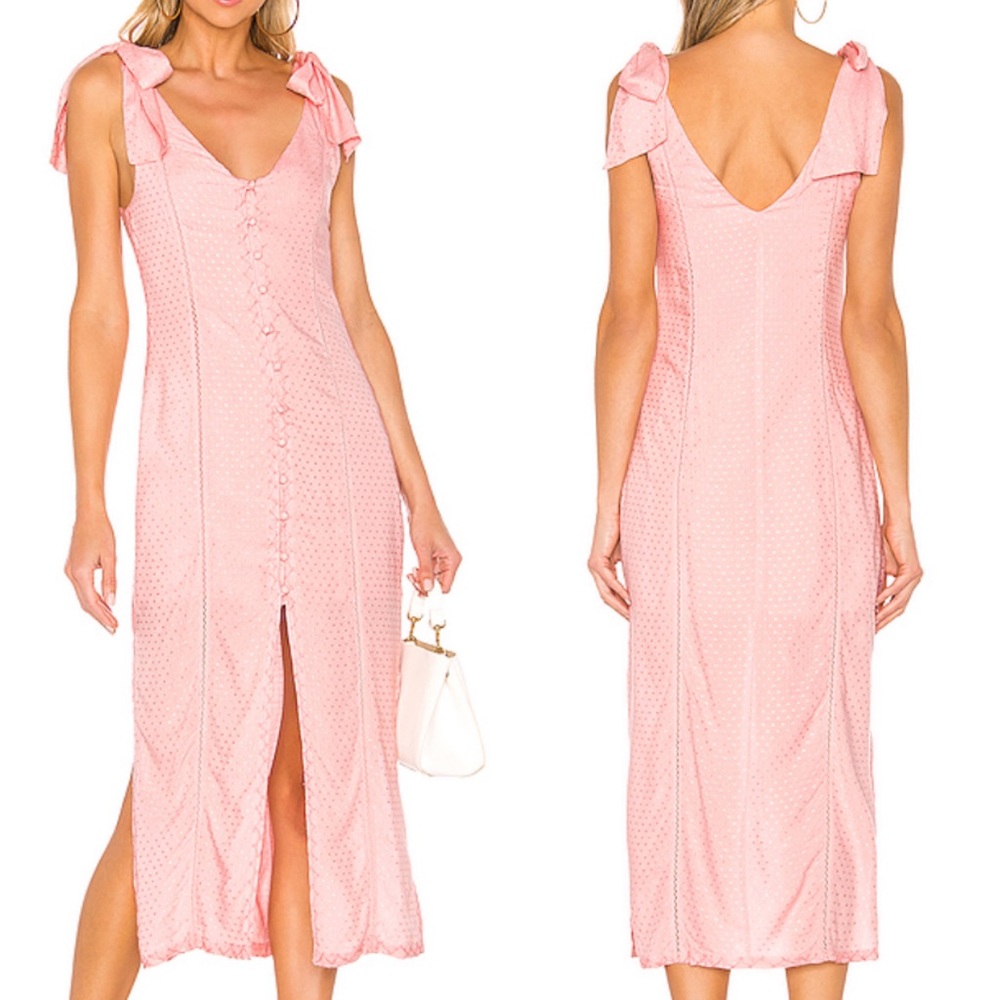 Tularosa Pink Eyelet Midi Dress with Tie Shoulders